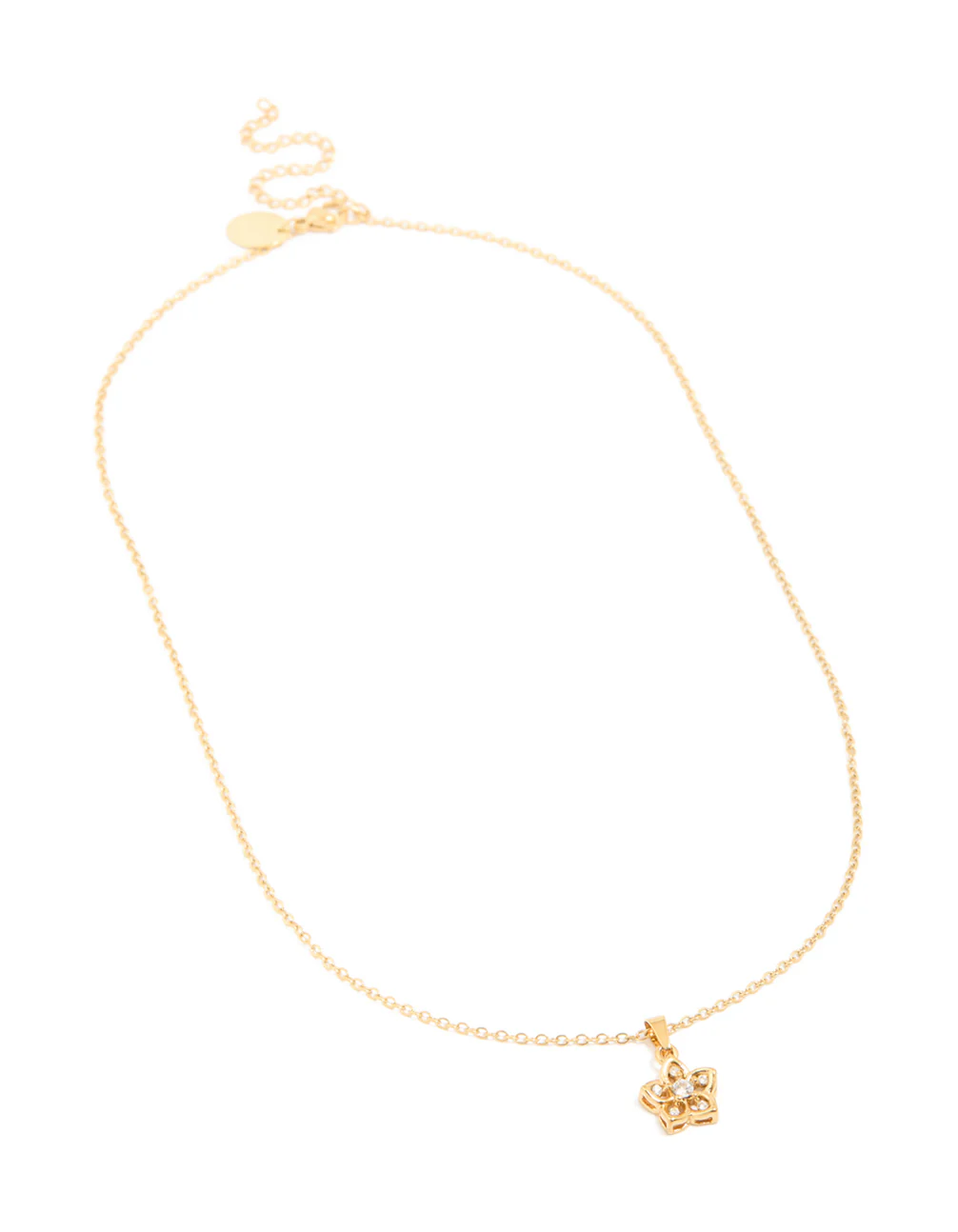 Waterproof Gold Plated Stainless Steel Cubic Zirconia Flower Outline Pendant Necklace - Image 2