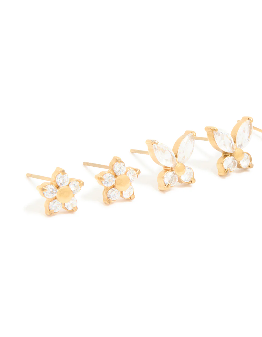Waterproof Gold Plated Stainless Steel Cubic Zirconia Garden Party Earrings 3-Pack - Image 4