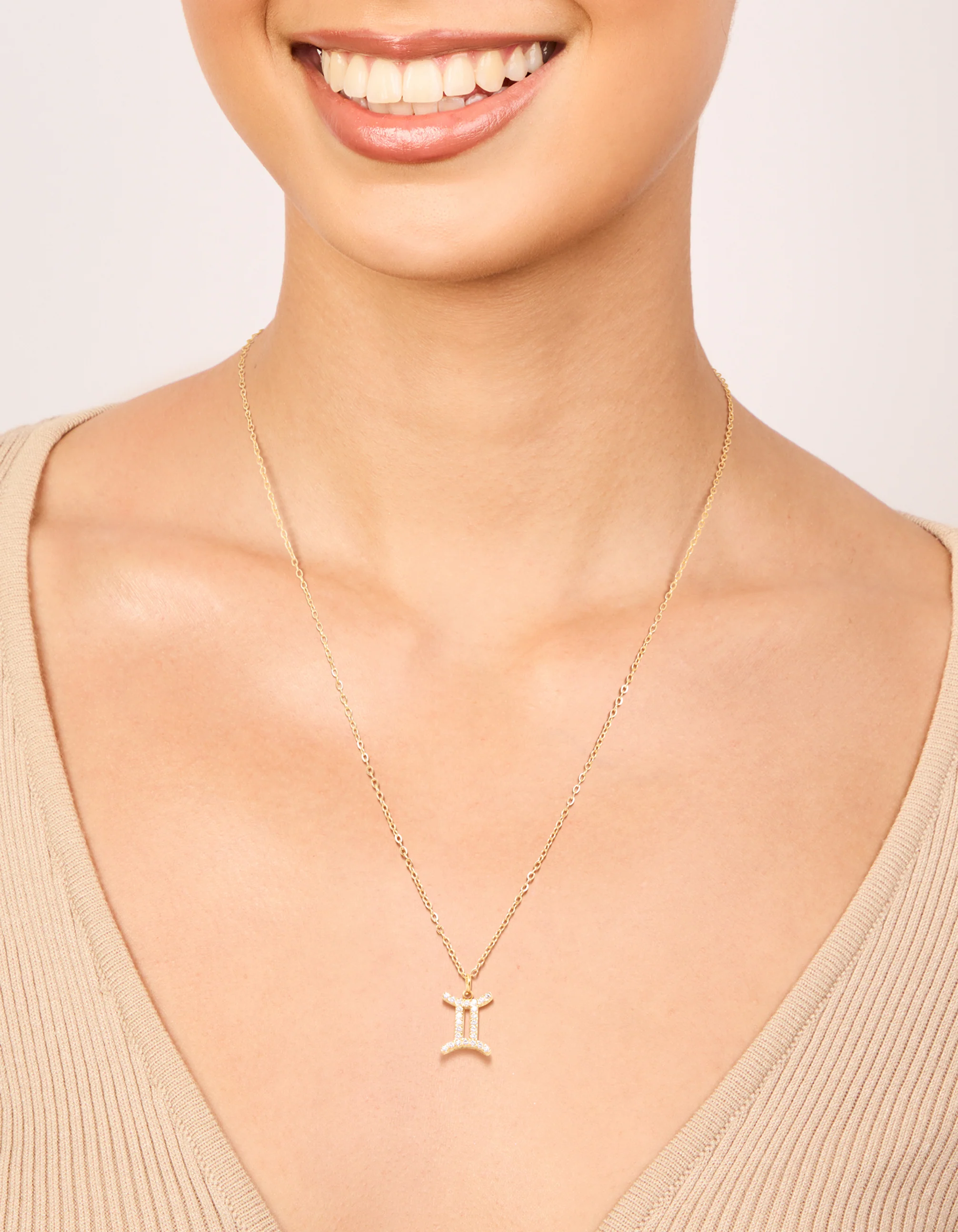 Waterproof Gold Plated Stainless Steel Cubic Zirconia Gemini Zodiac Sign Necklace - Image 2