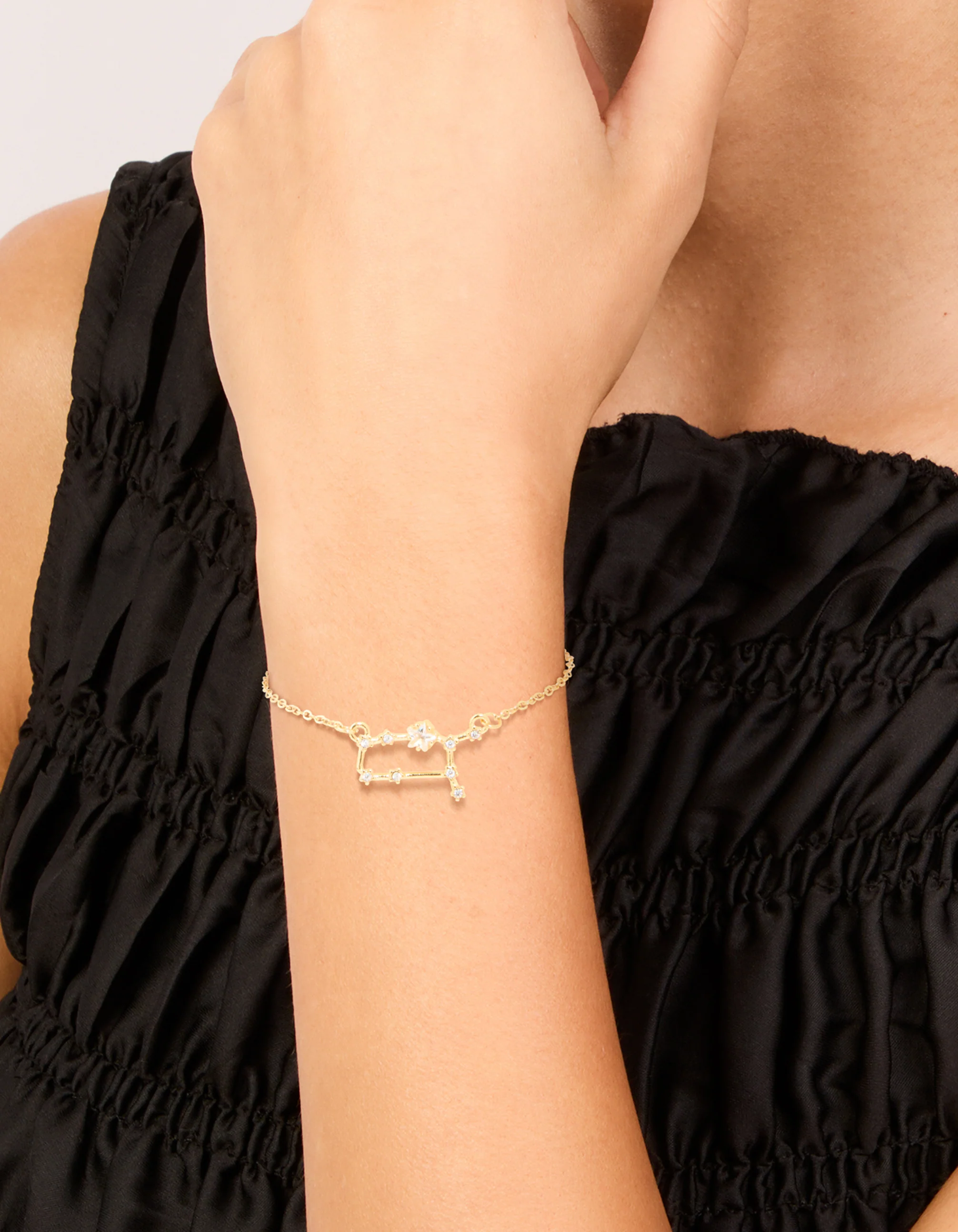 Waterproof Gold Plated Stainless Steel Cubic Zirconia Gemini Zodiac Sign Bracelet - Image 2