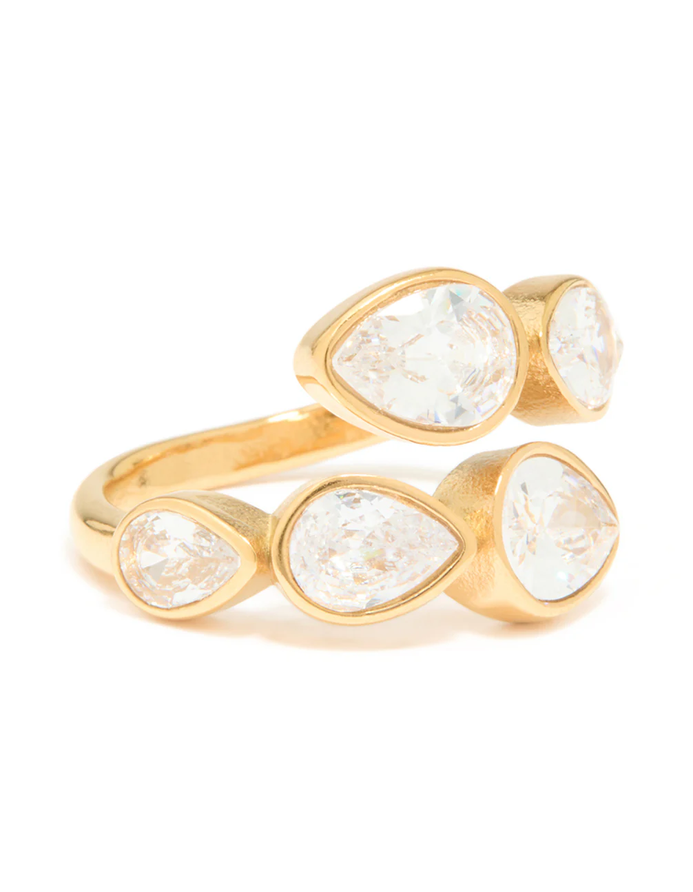 Waterproof Gold Plated Stainless Steel Cubic Zirconia Graduating Pear Wrap Ring - Image 2
