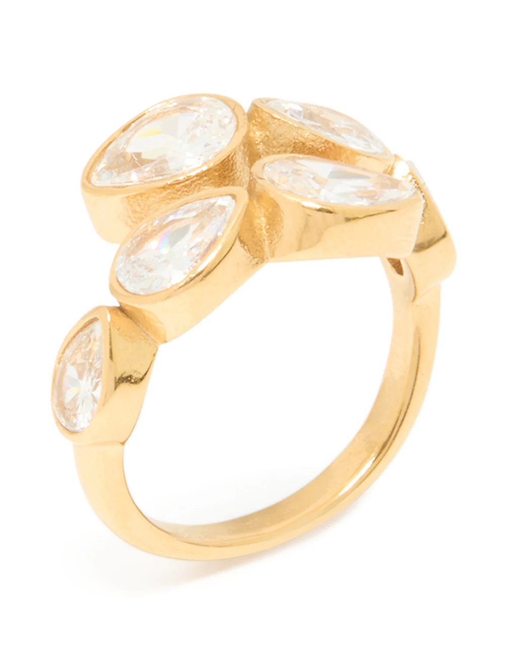 Waterproof Gold Plated Stainless Steel Cubic Zirconia Graduating Pear Wrap Ring - Image 3