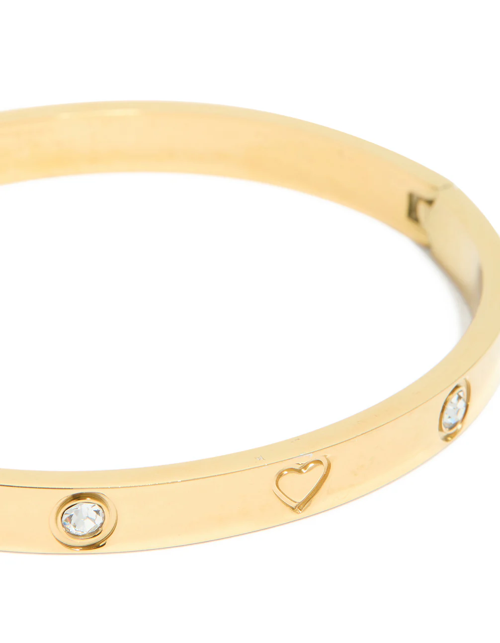 Waterproof Gold Plated Stainless Steel Cubic Zirconia Heart Bangle - Image 3