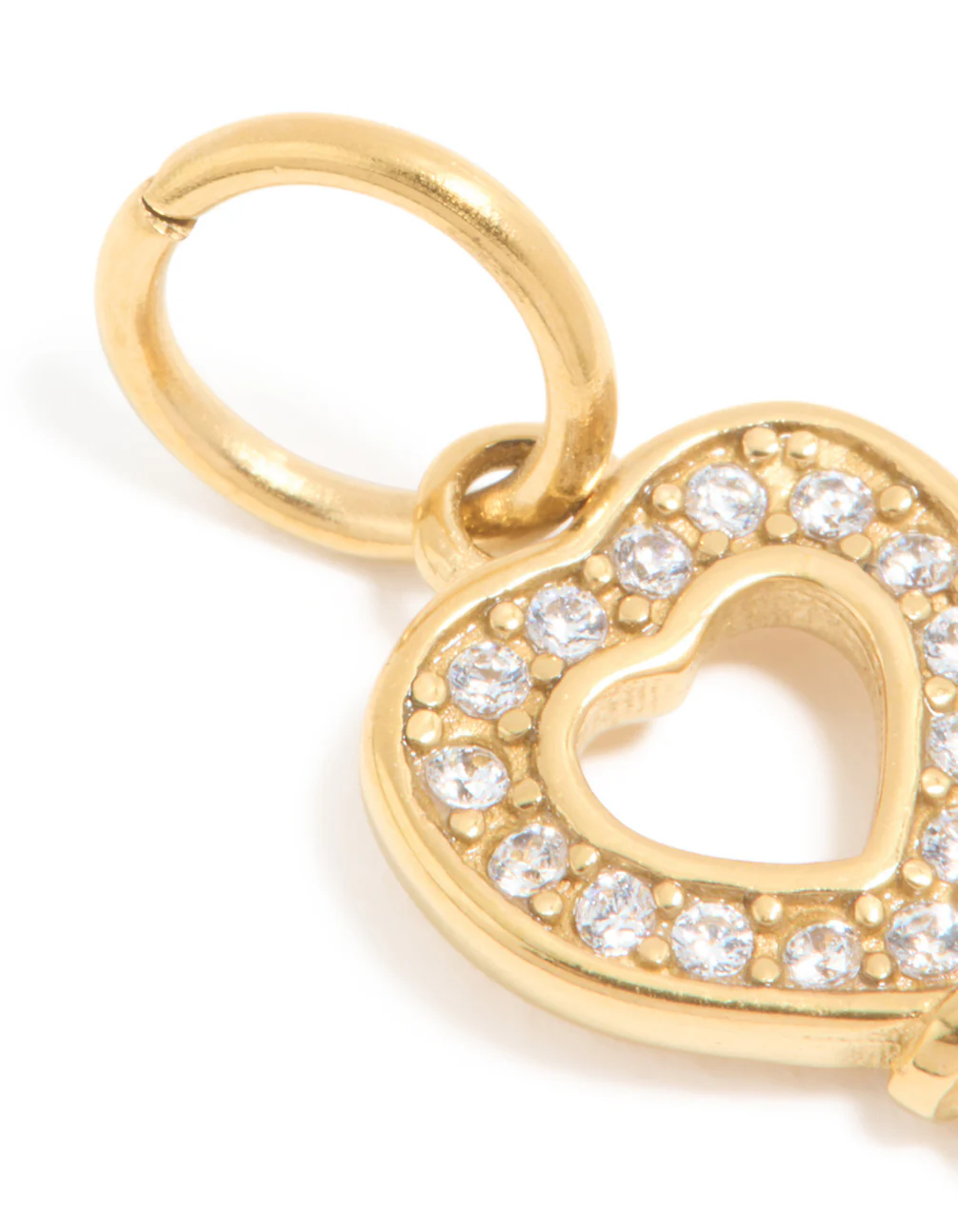 Waterproof Gold Plated Stainless Steel Cubic Zirconia Heart & Key Charm - Image 2