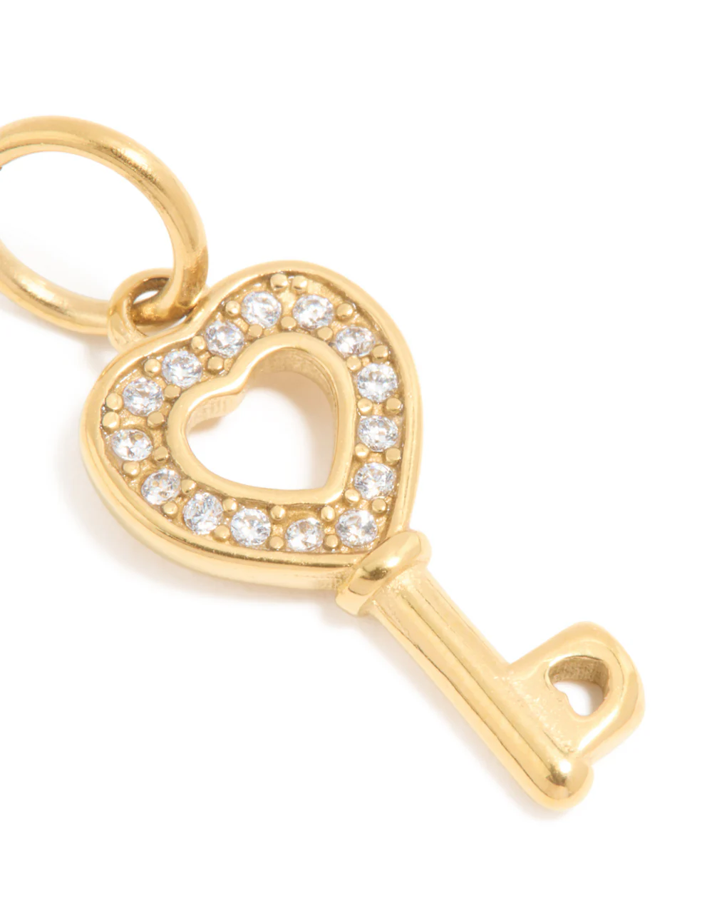 Waterproof Gold Plated Stainless Steel Cubic Zirconia Heart & Key Charm - Image 3