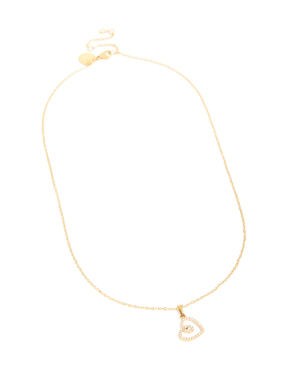 Waterproof Gold Plated Stainless Steel Cubic Zirconia Heart Pendant Necklace - Image 3