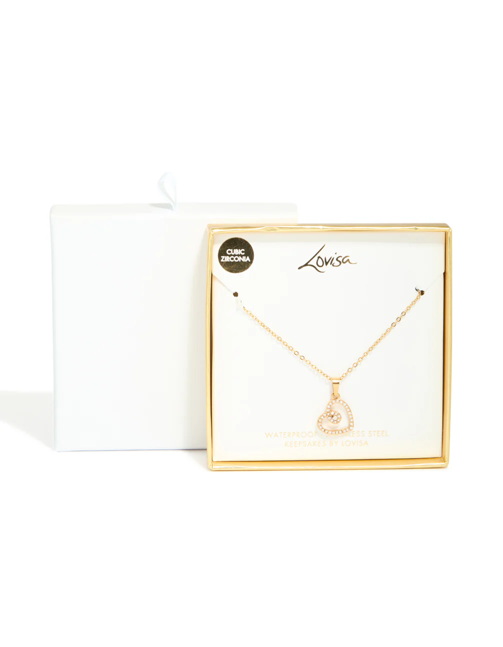 Waterproof Gold Plated Stainless Steel Cubic Zirconia Heart Pendant Necklace - Image 4