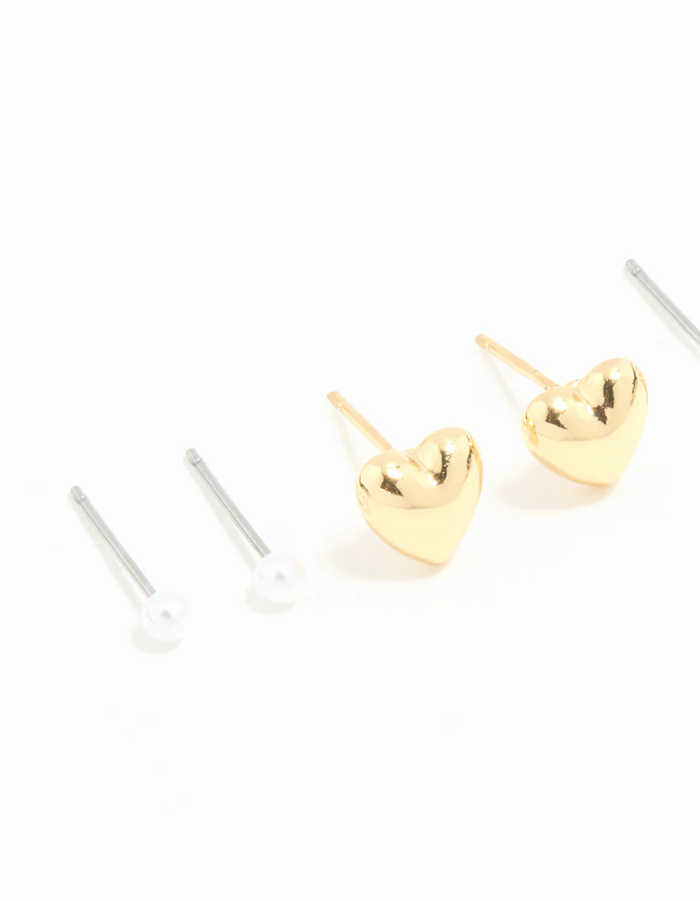 Waterproof Gold Plated Stainless Steel Cubic Zirconia & Heart Stud Earrings 4-Pack - Image 2