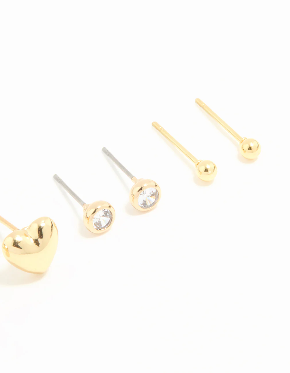 Waterproof Gold Plated Stainless Steel Cubic Zirconia & Heart Stud Earrings 4-Pack - Image 3