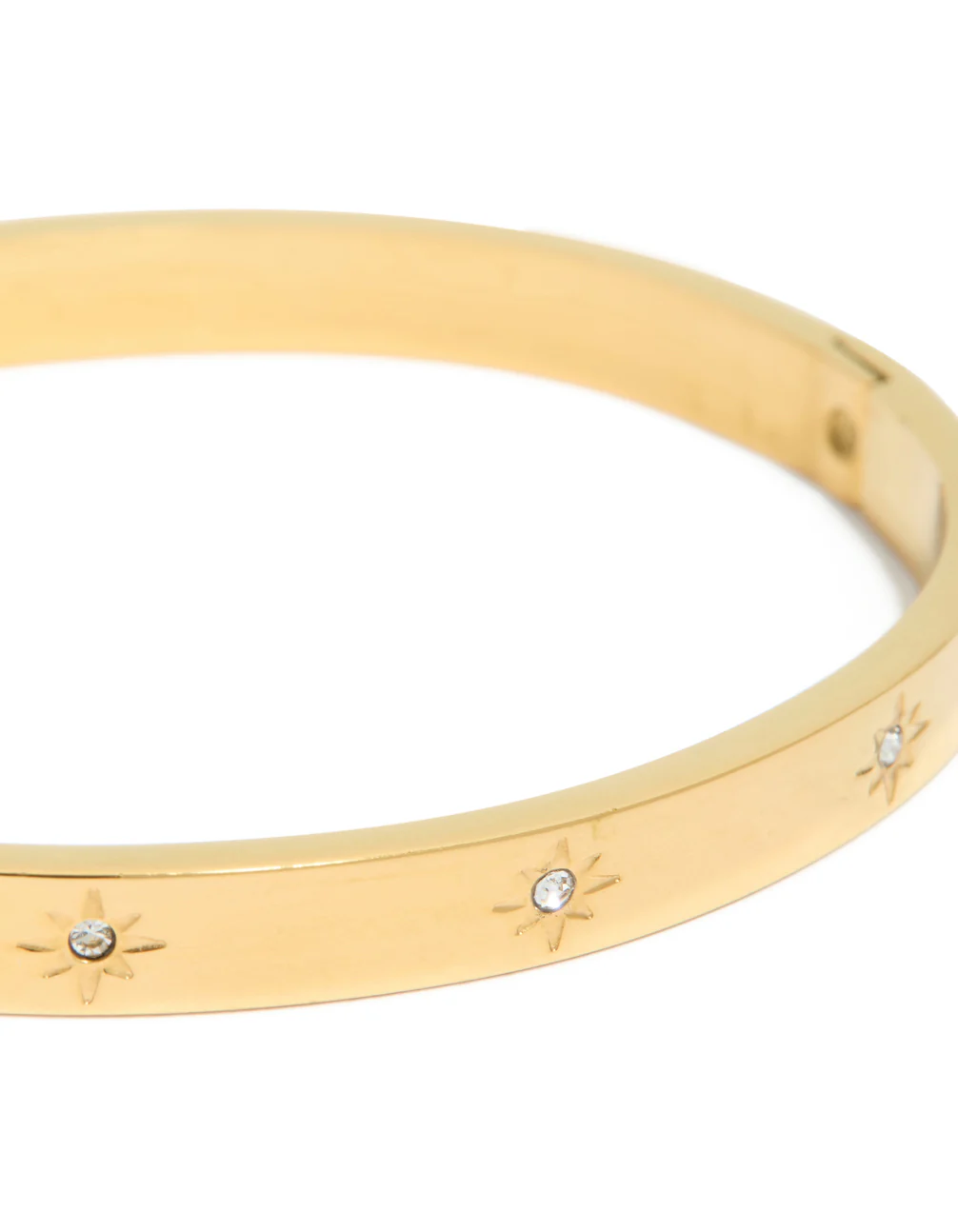 Waterproof Gold Plated Stainless Steel Cubic Zirconia Hinged Sunburst Bangle - Image 3