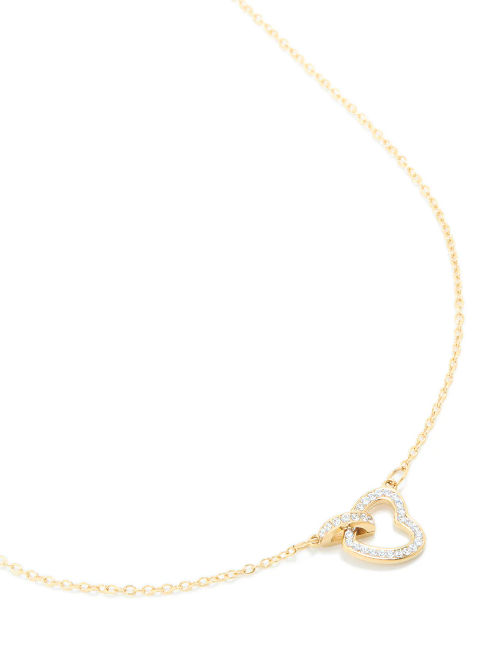 Waterproof Gold Plated Stainless Steel Cubic Zirconia Hollow Heart Necklace - Image 2