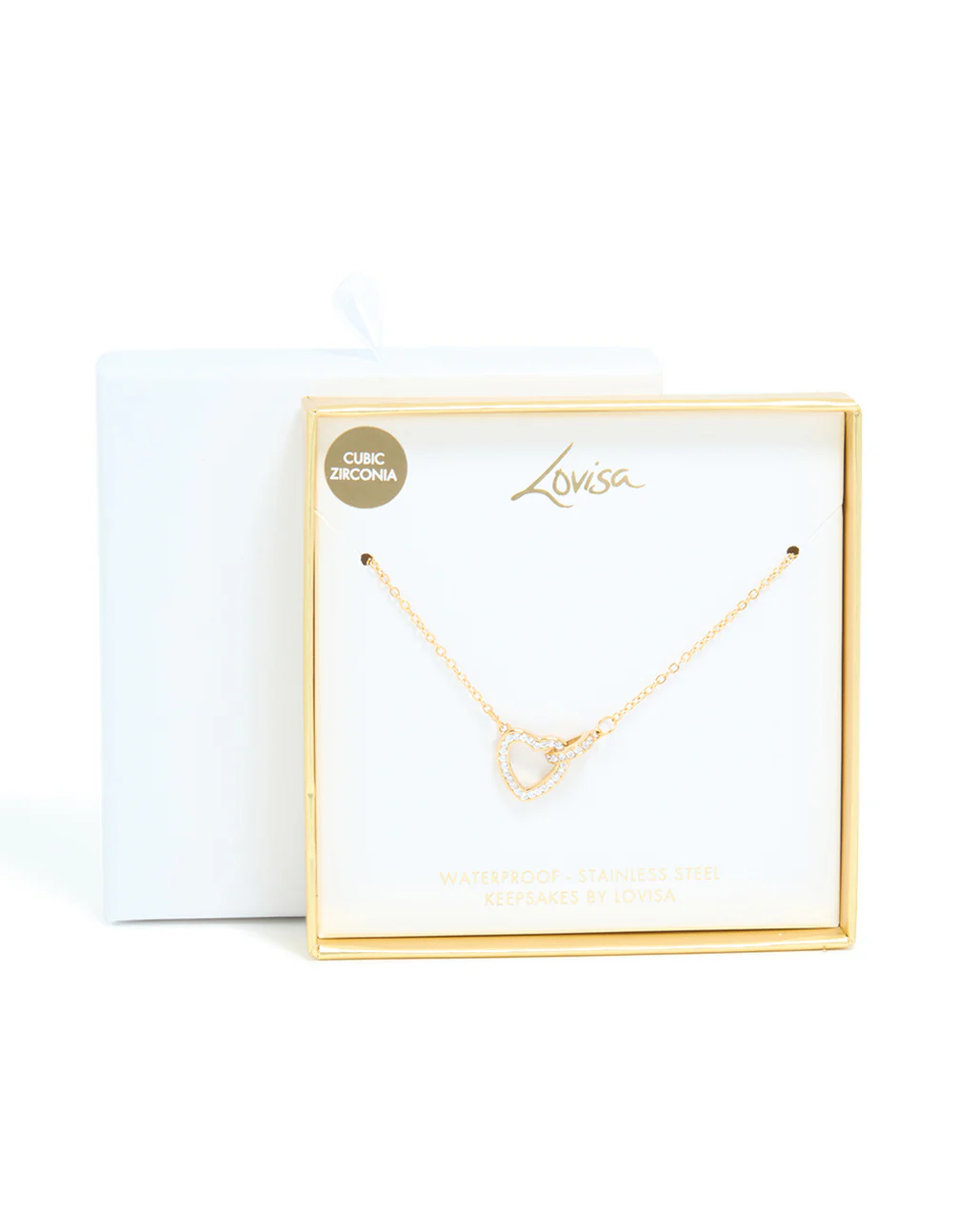 Waterproof Gold Plated Stainless Steel Cubic Zirconia Hollow Heart Necklace - Image 5