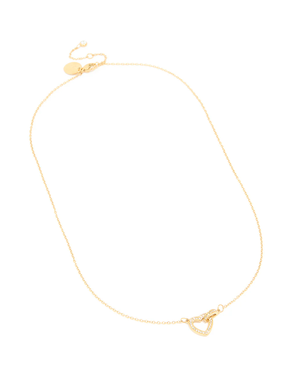 Waterproof Gold Plated Stainless Steel Cubic Zirconia Hollow Heart Necklace - Image 2