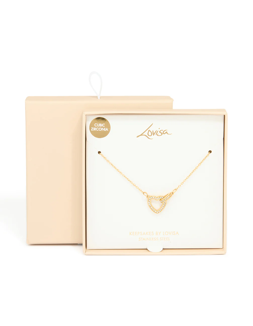 Waterproof Gold Plated Stainless Steel Cubic Zirconia Hollow Heart Necklace - Image 3