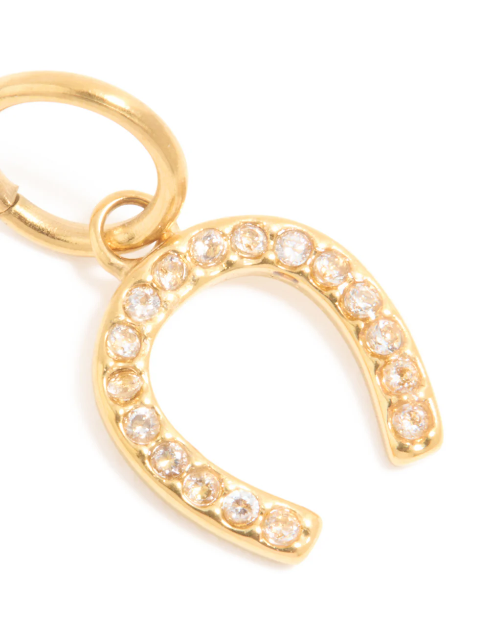 Waterproof Gold Plated Stainless Steel Cubic Zirconia Horse Shoe Charm - Image 3