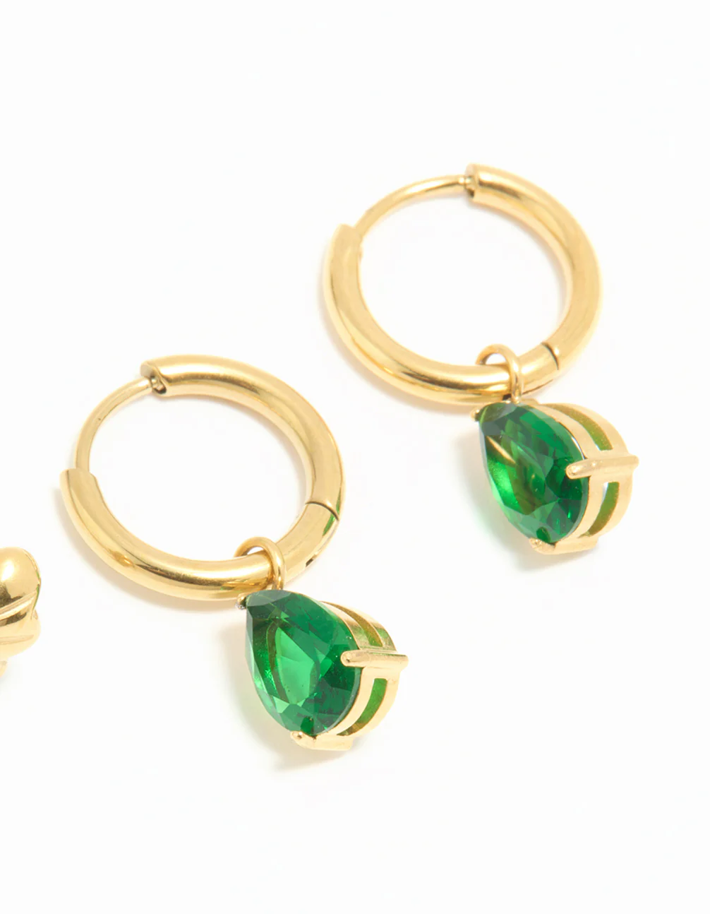 Waterproof Gold Plated Stainless Steel Cubic Zirconia Huggie & Bow Stud Earrings 2-Pack - Image 5