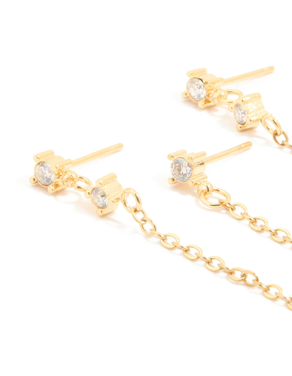 Waterproof Gold Plated Stainless Steel Cubic Zirconia Huggie & Chain Ear Stacking Pack - Image 4