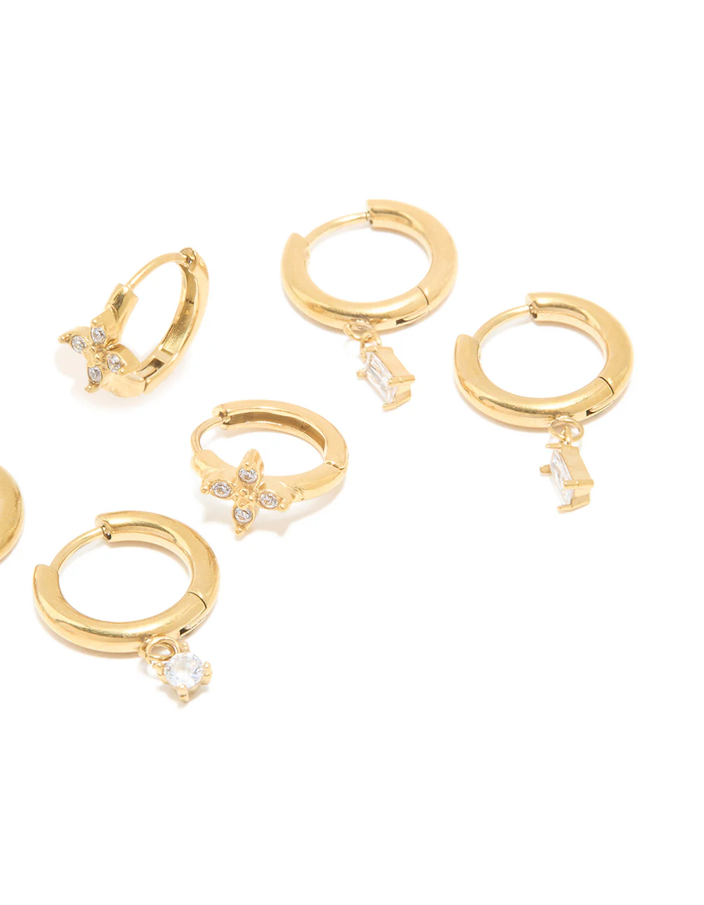 Waterproof Gold Plated Stainless Steel Cubic Zirconia Huggie & Stud Earrings Set - Image 3