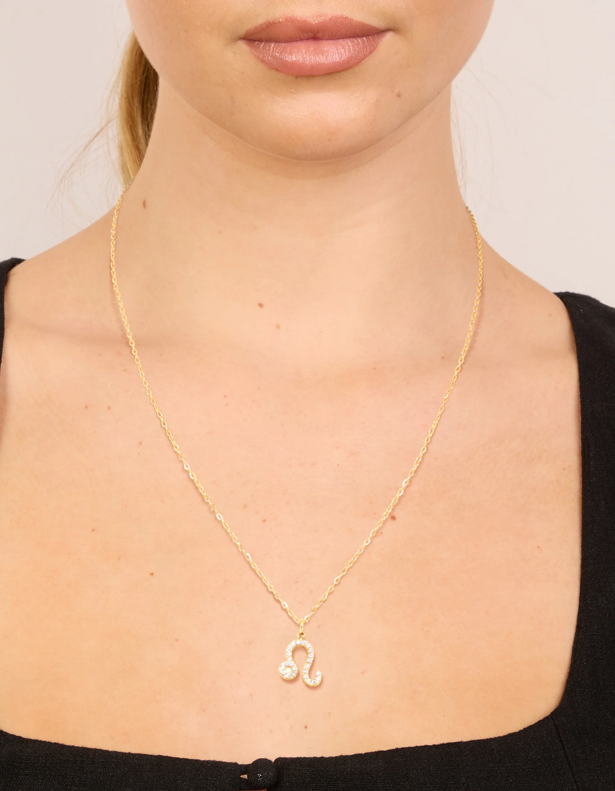 Waterproof Gold Plated Stainless Steel Cubic Zirconia Leo Zodiac Sign Necklace - Image 2