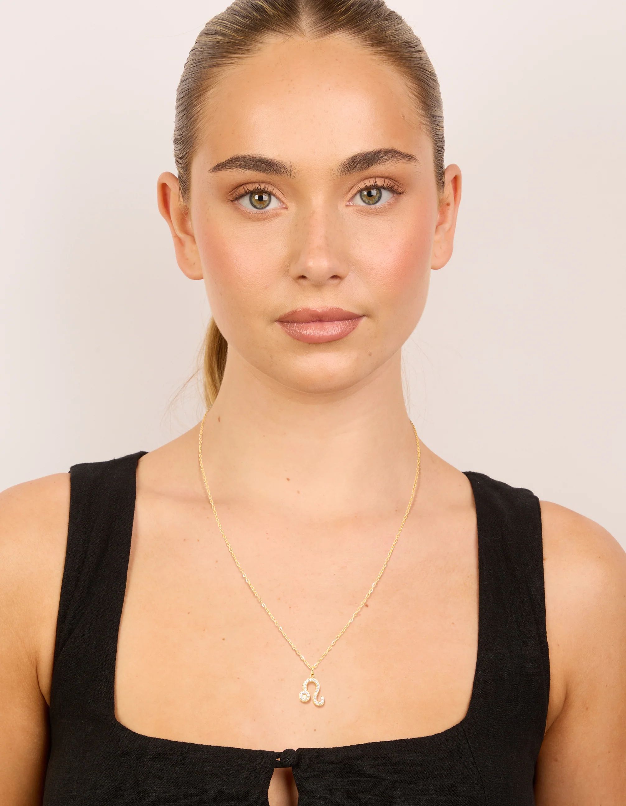 Waterproof Gold Plated Stainless Steel Cubic Zirconia Leo Zodiac Sign Necklace - Image 3