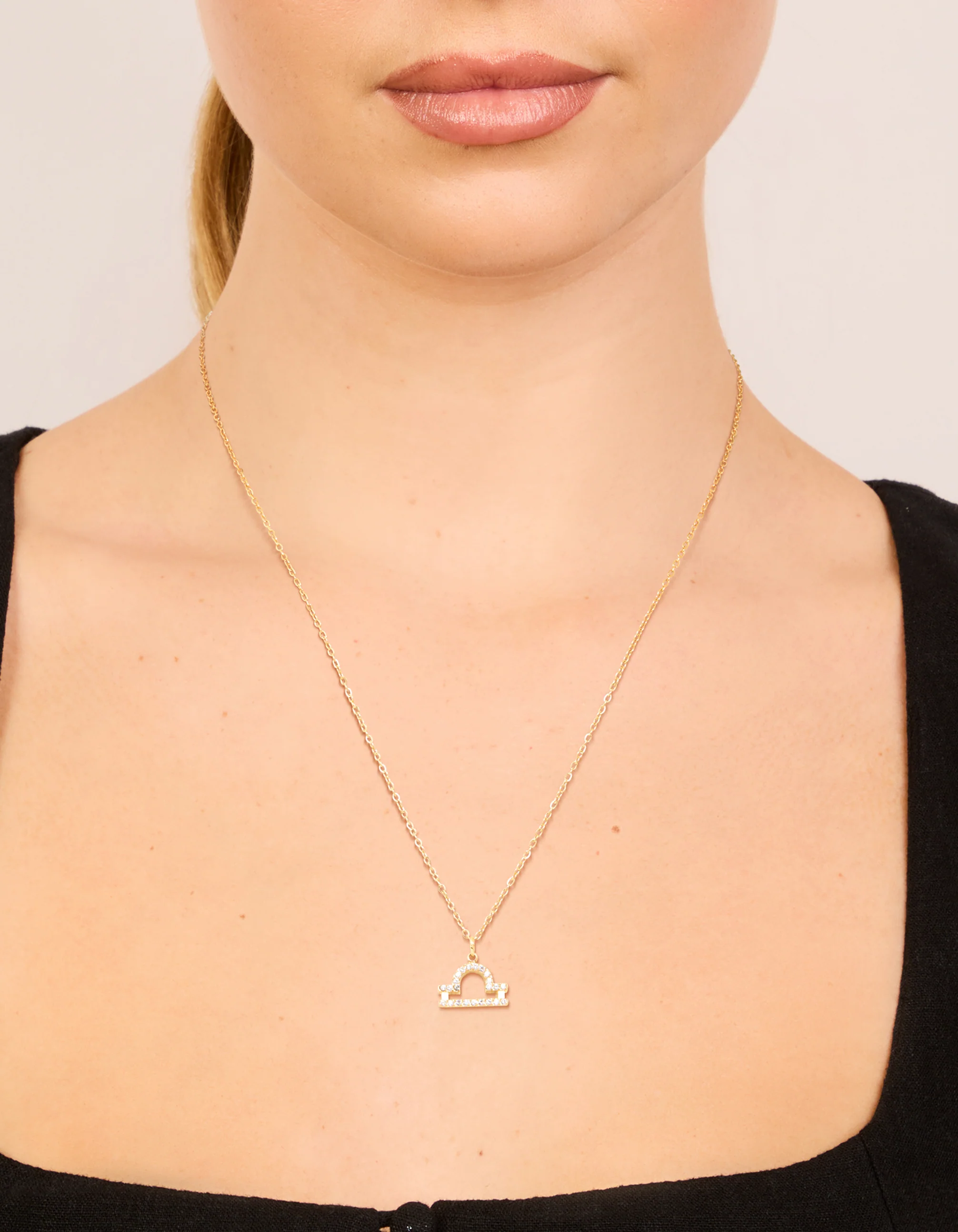 Waterproof Gold Plated Stainless Steel Cubic Zirconia Libra  Zodiac Sign Necklace - Image 2
