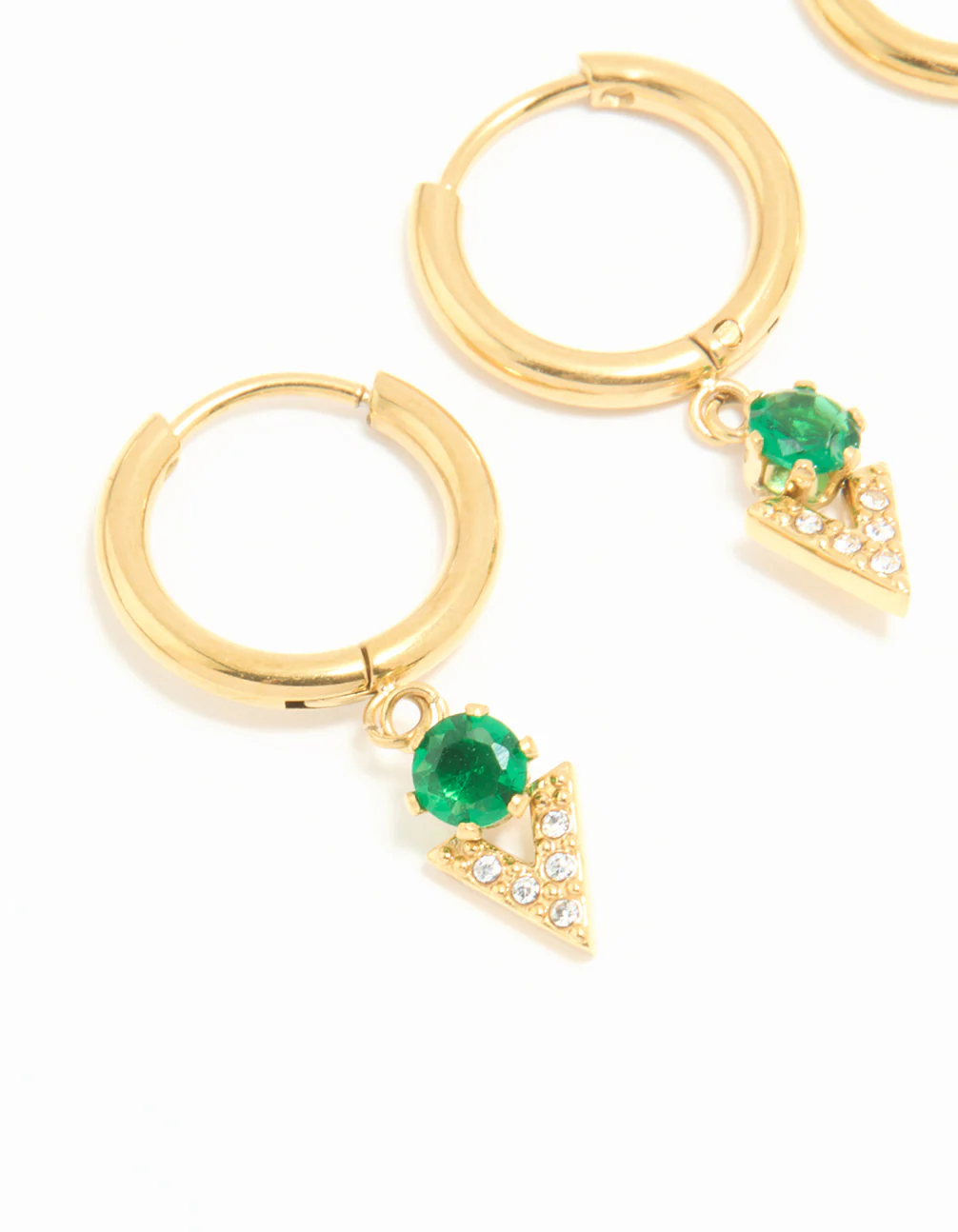 Waterproof Gold Plated Stainless Steel Cubic Zirconia & Lightning Bolt Huggie Earrings 2-Pack - Image 4