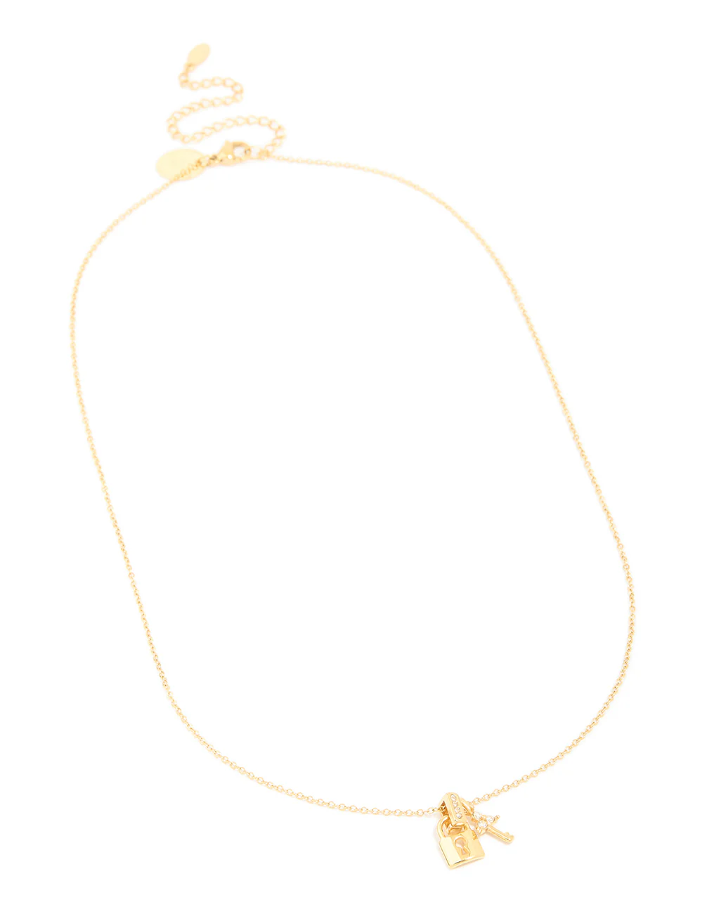 Waterproof Gold Plated Stainless Steel Cubic Zirconia Lock & Key Necklace - Image 2