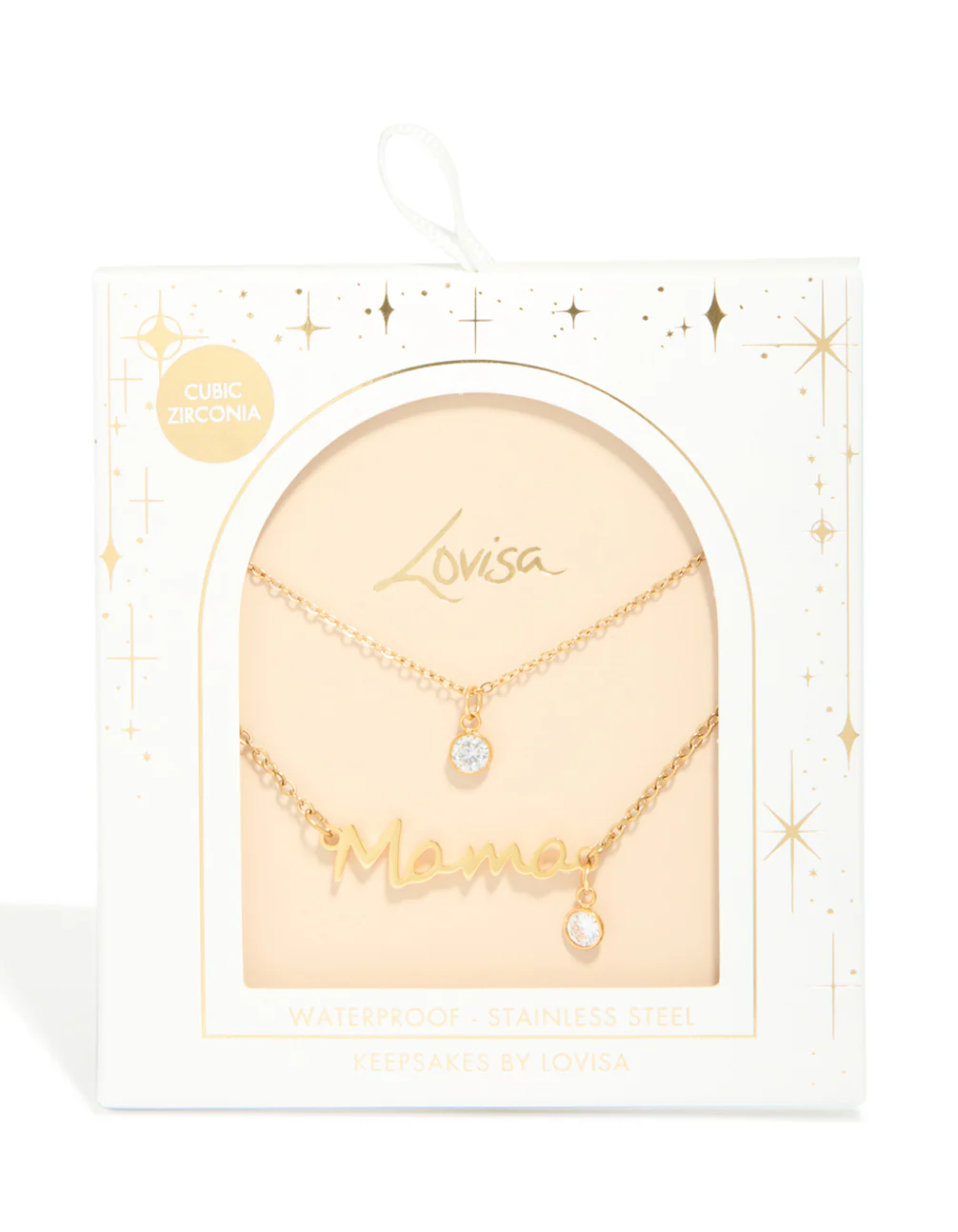 Waterproof Gold Plated Stainless Steel Cubic Zirconia Mama Layered Necklace - Image 3