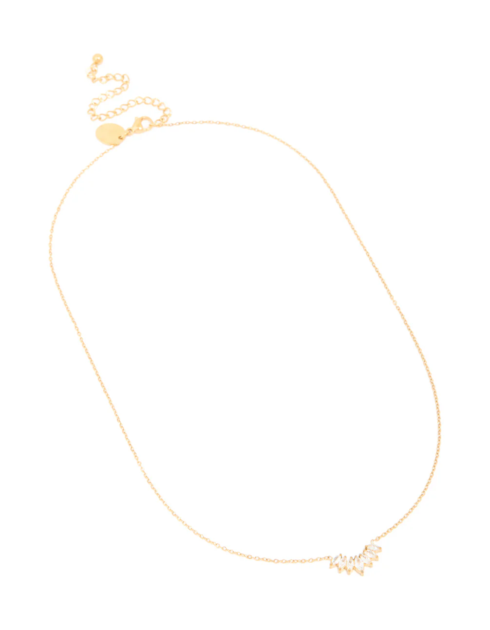 Waterproof Gold Plated Stainless Steel Cubic Zirconia Marquise Fan Necklace - Image 2