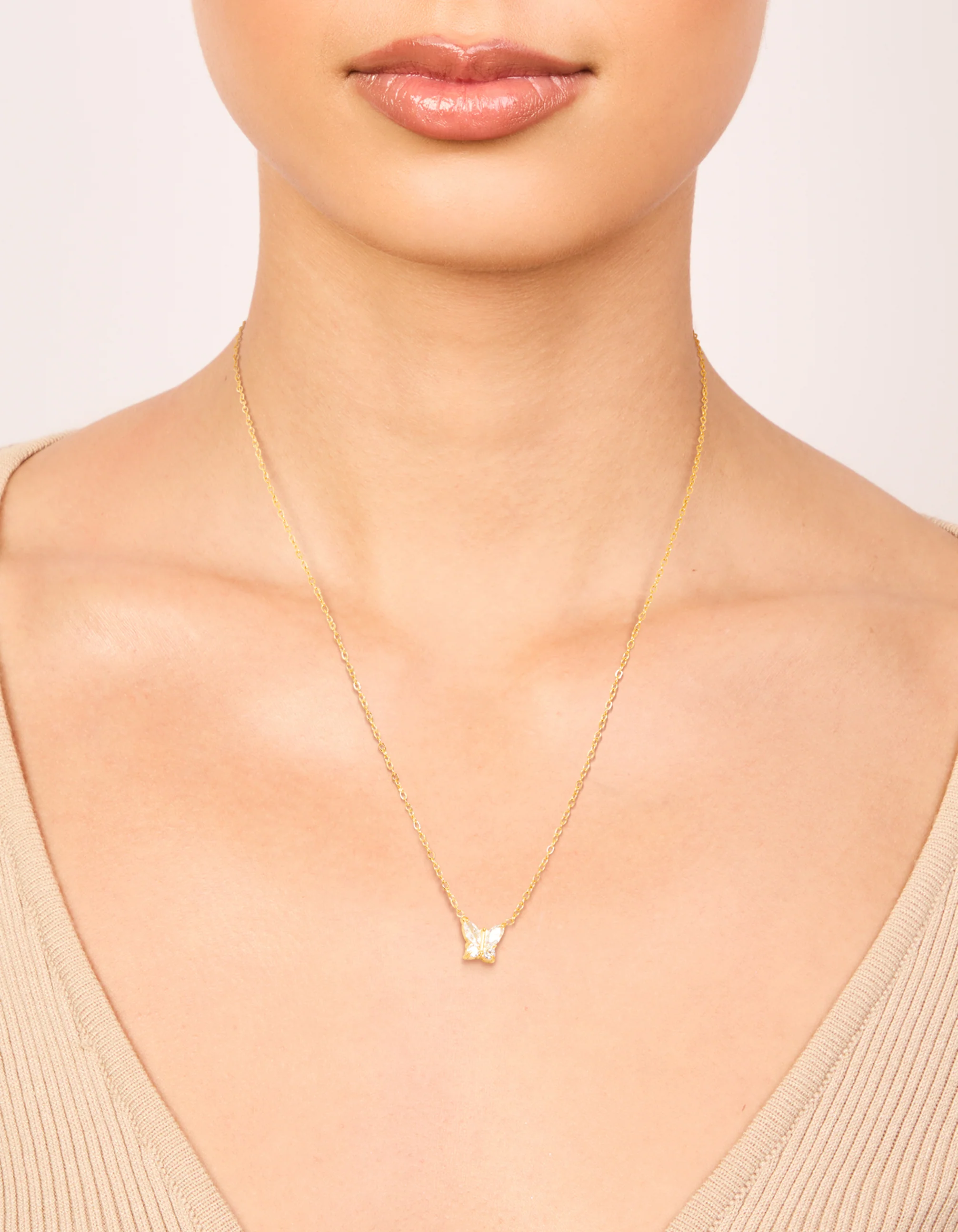 Waterproof Gold Plated Stainless Steel Cubic Zirconia Mini Butterfly Necklace - Image 2