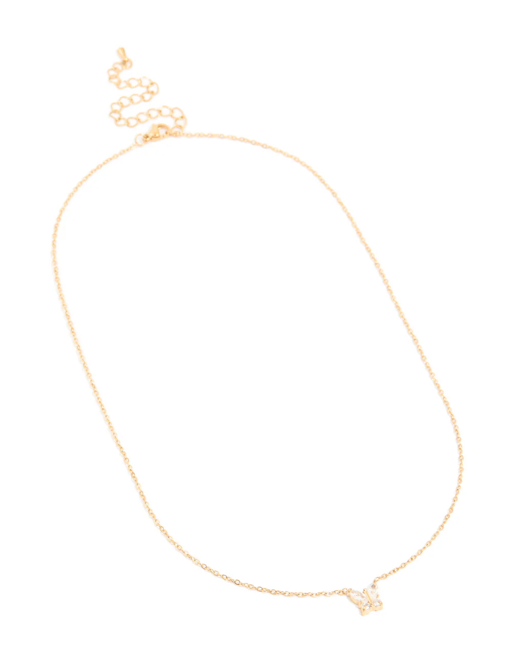 Waterproof Gold Plated Stainless Steel Cubic Zirconia Mini Butterfly Necklace - Image 4