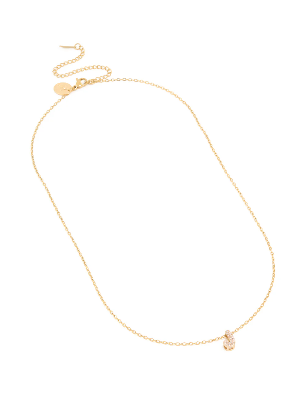 Waterproof Gold Plated Stainless Steel Cubic Zirconia Mini Pavé Letter J Necklace - Image 2