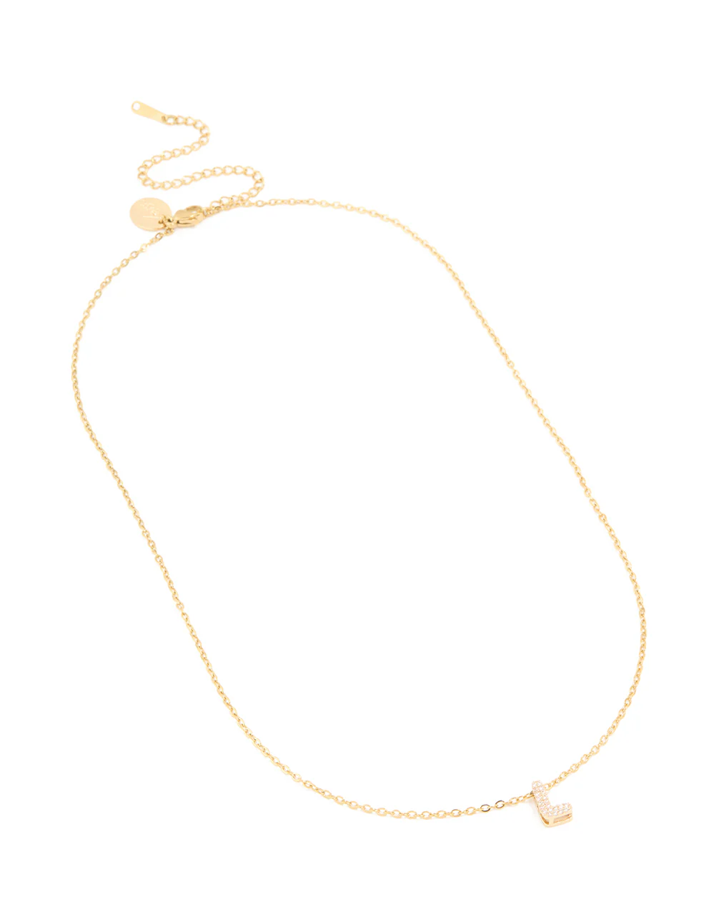 Waterproof Gold Plated Stainless Steel Cubic Zirconia Mini Pavé Letter L Necklace - Image 2