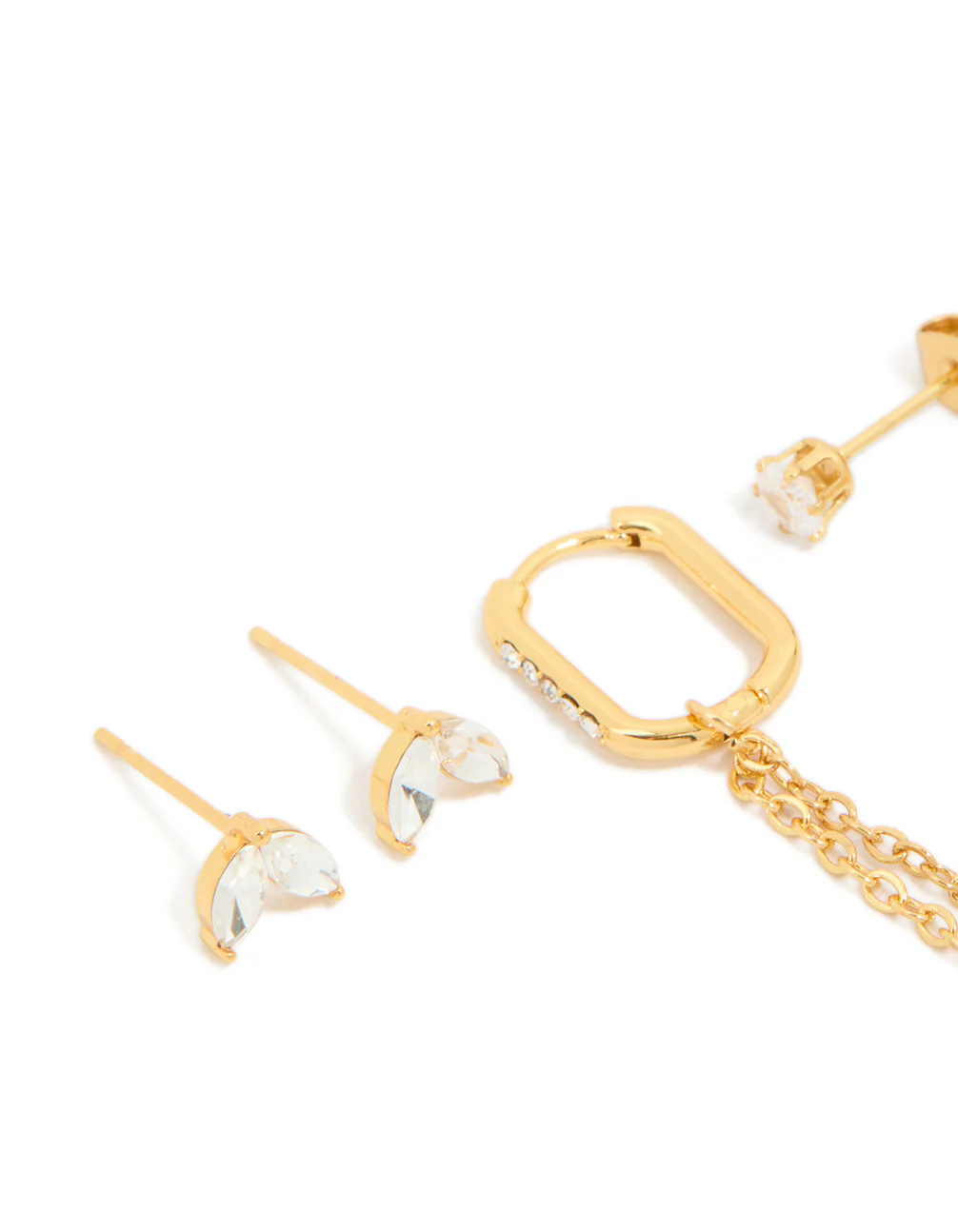 Waterproof Gold Plated Stainless Steel Cubic Zirconia Mix Earrings 3-Pack - Image 2