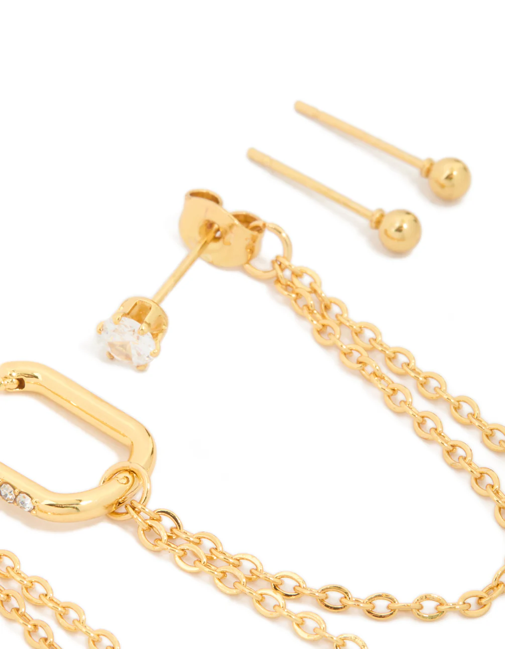 Waterproof Gold Plated Stainless Steel Cubic Zirconia Mix Earrings 3-Pack - Image 3