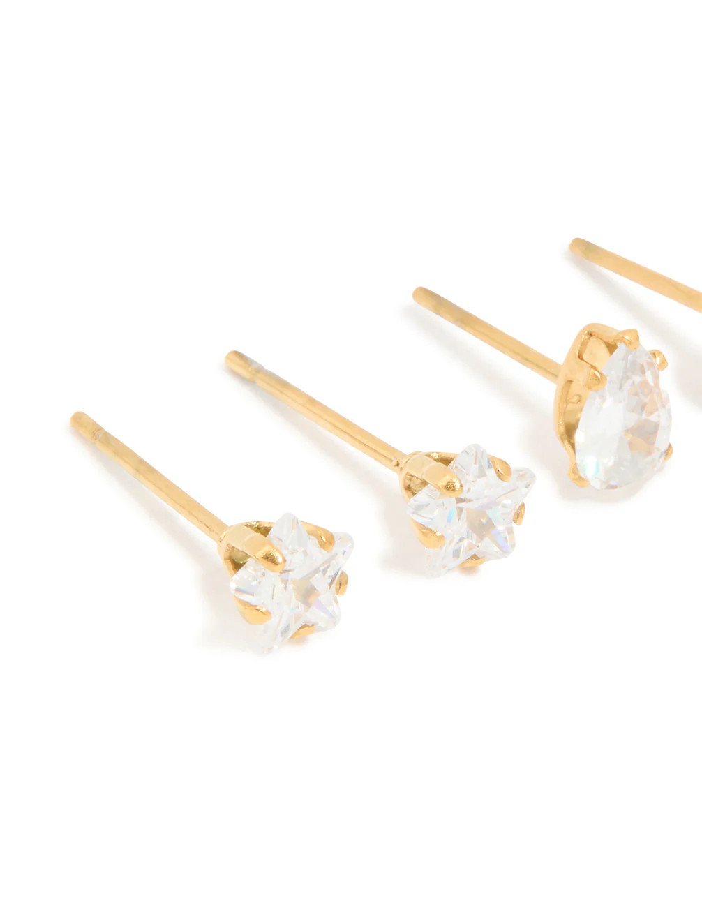 Waterproof Gold Plated Stainless Steel Cubic Zirconia Mixed Cut Stud Earrings 3-Pack - Image 2