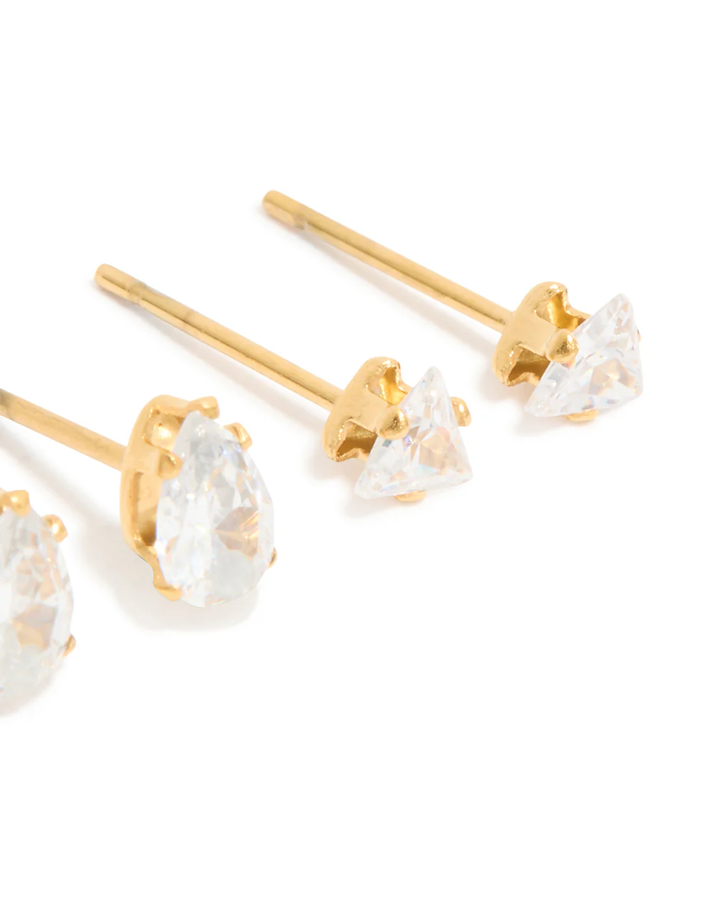 Waterproof Gold Plated Stainless Steel Cubic Zirconia Mixed Cut Stud Earrings 3-Pack - Image 3