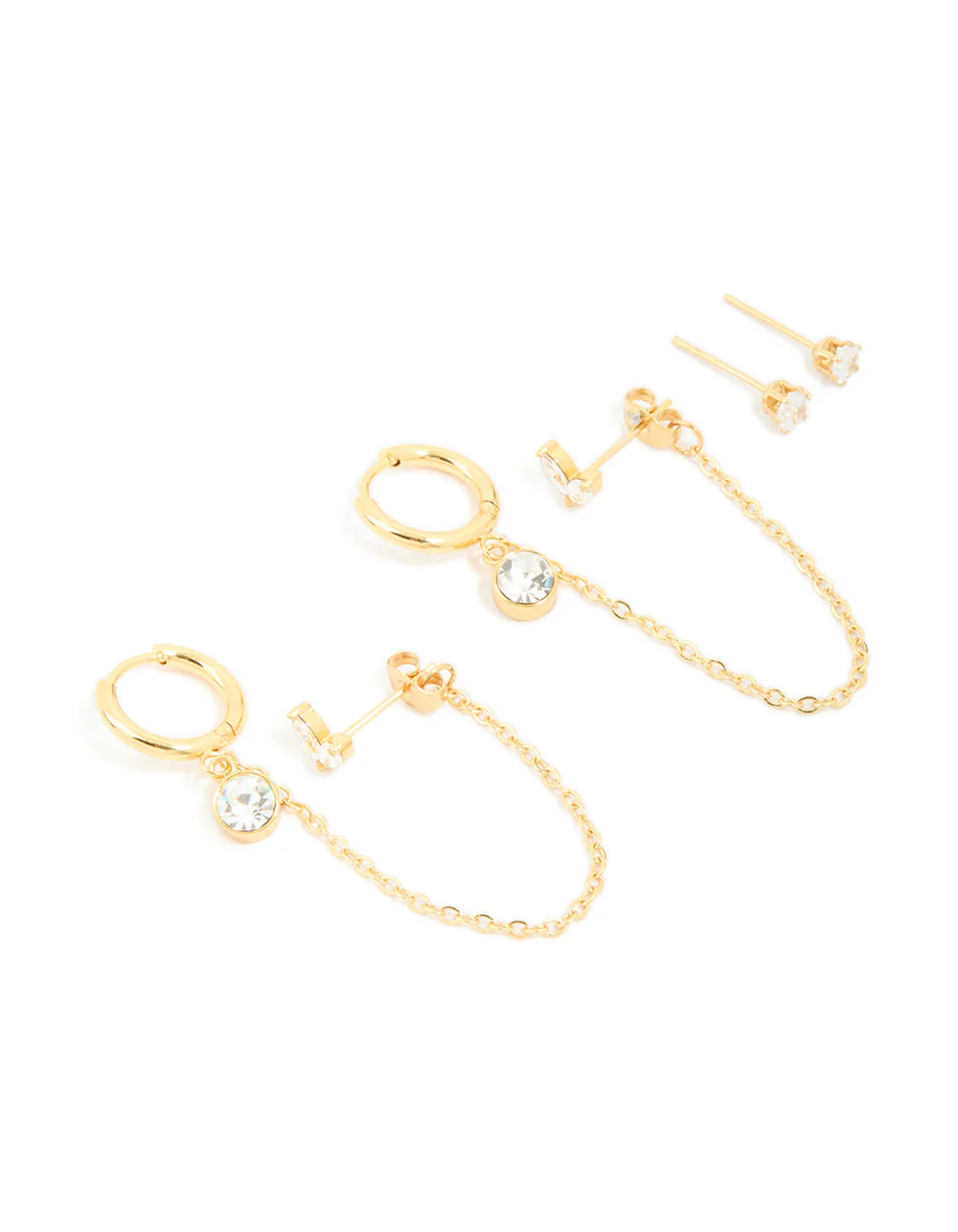 Waterproof Gold Plated Stainless Steel Cubic Zirconia Mixed Earrings 2-Pack - Image 2