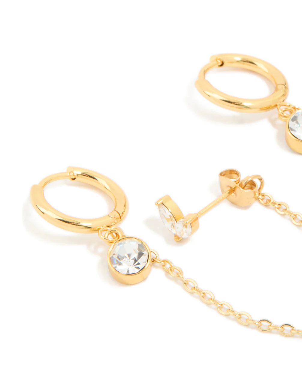 Waterproof Gold Plated Stainless Steel Cubic Zirconia Mixed Earrings 2-Pack - Image 4