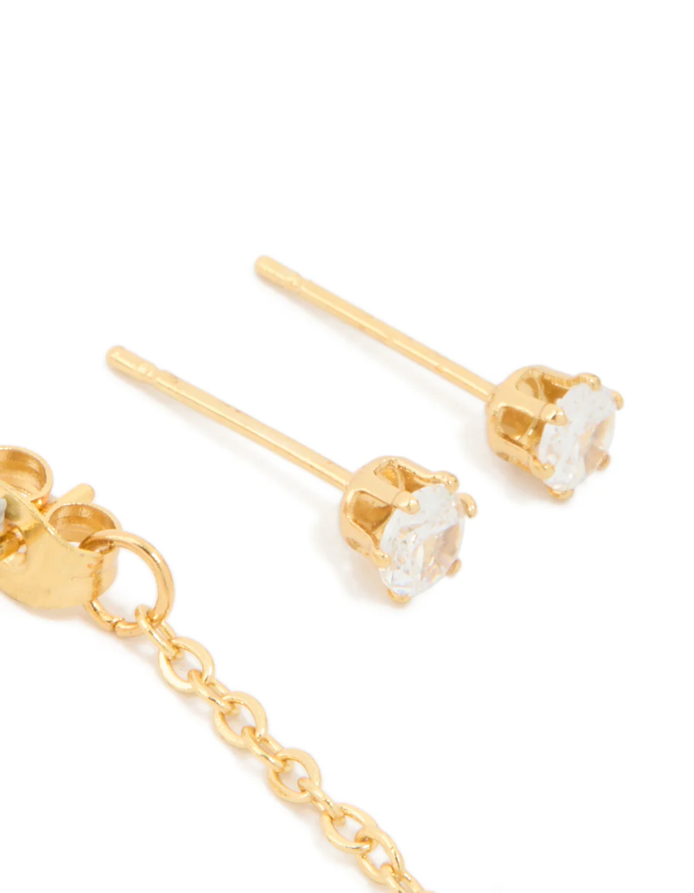 Waterproof Gold Plated Stainless Steel Cubic Zirconia Mixed Earrings 2-Pack - Image 5