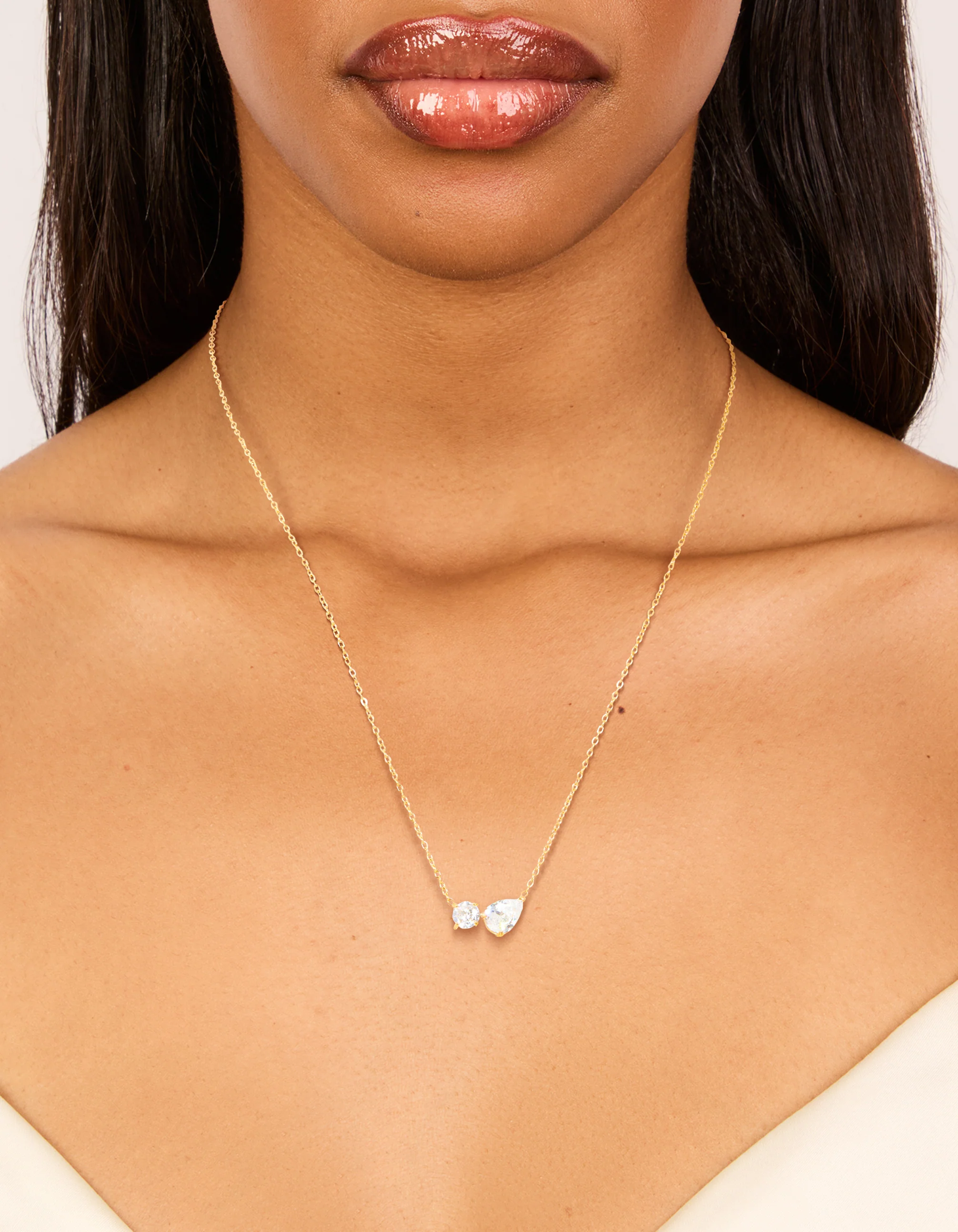 Waterproof Gold Plated Stainless Steel Cubic Zirconia Mixed Shape Pendant Necklace - Image 2