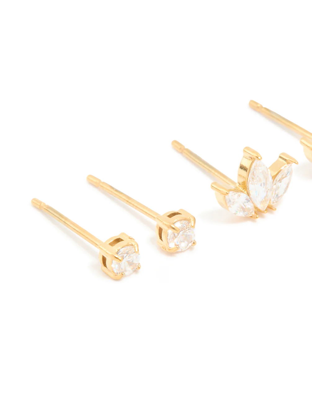 Waterproof Gold Plated Stainless Steel Cubic Zirconia Mixed Shaped Stud Earrings 3-Pack - Image 2