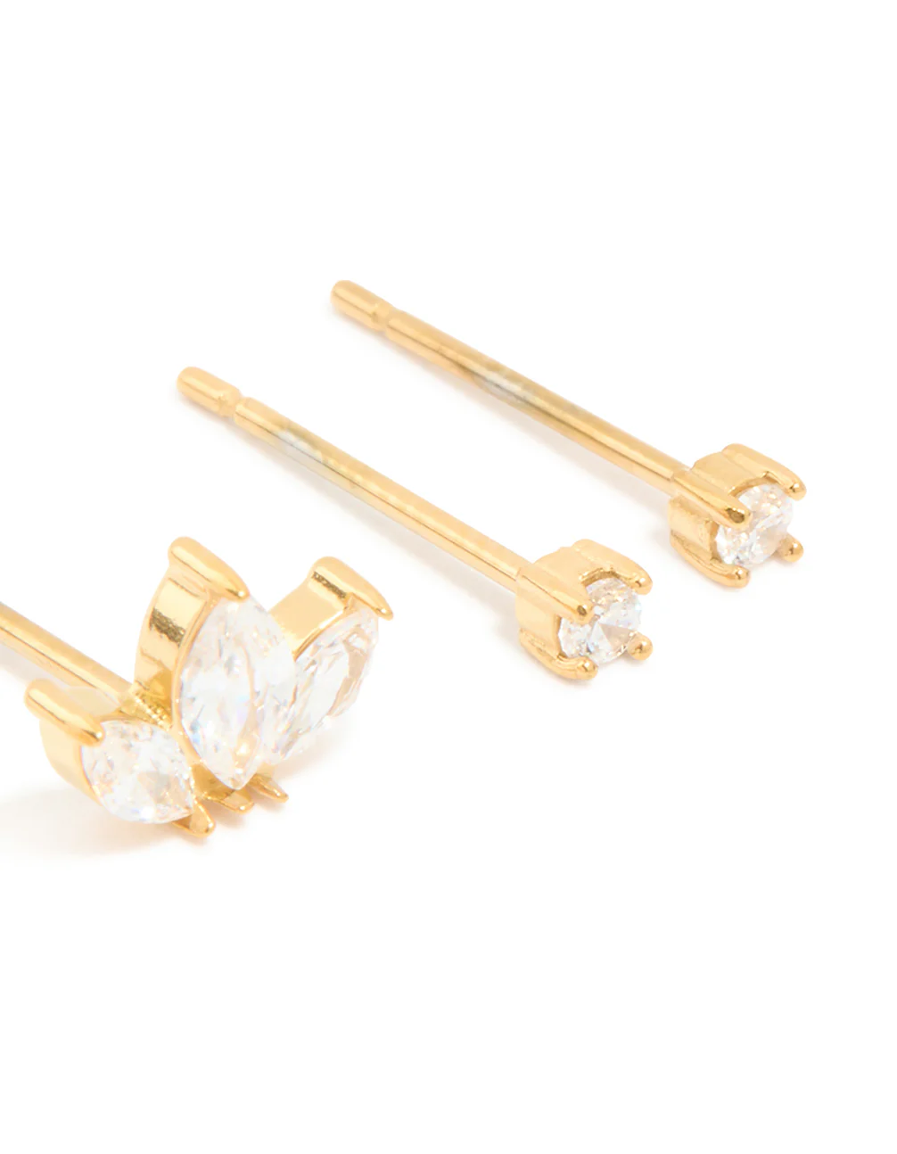 Waterproof Gold Plated Stainless Steel Cubic Zirconia Mixed Shaped Stud Earrings 3-Pack - Image 3