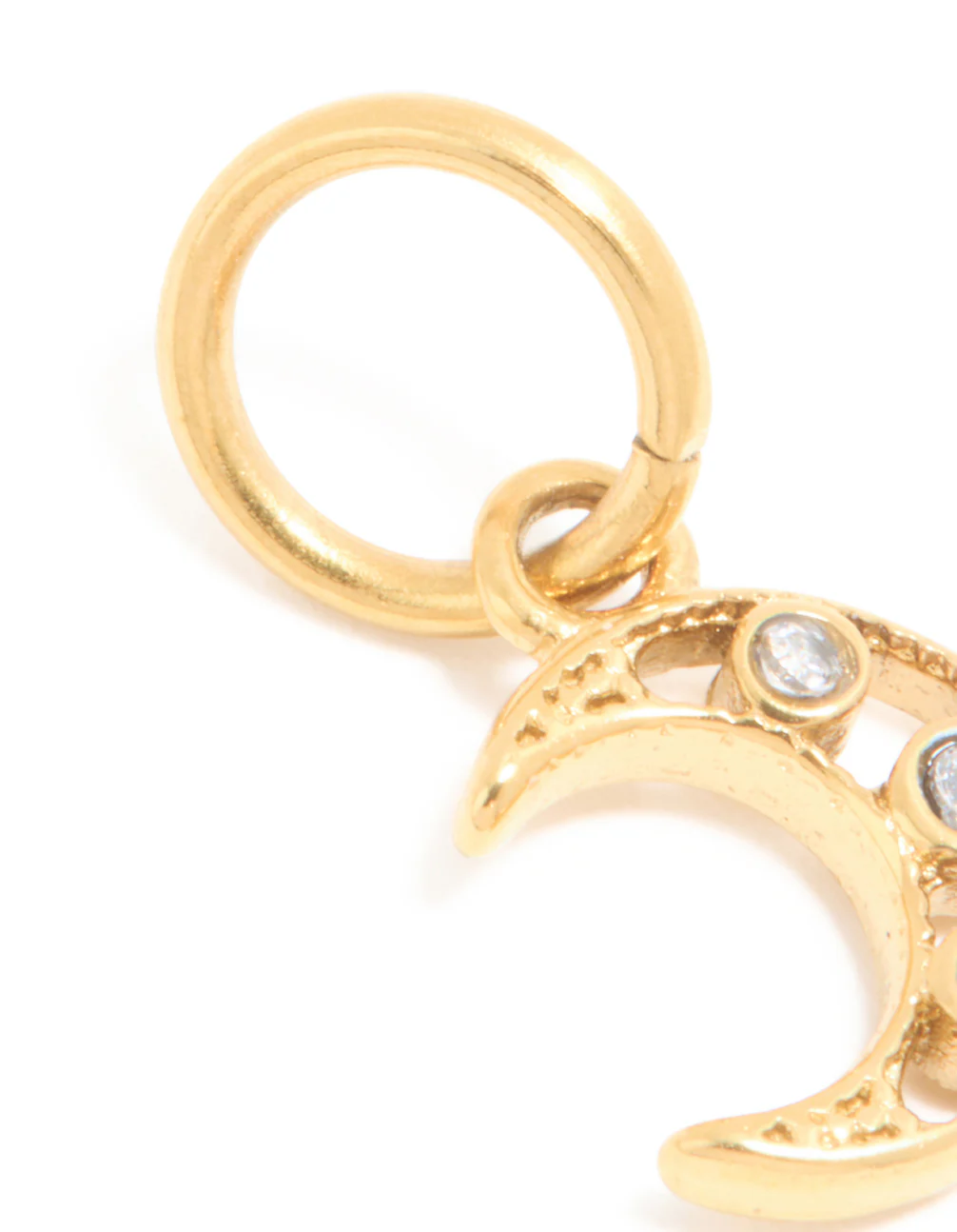 Waterproof Gold Plated Stainless Steel Cubic Zirconia Moon Charm - Image 2