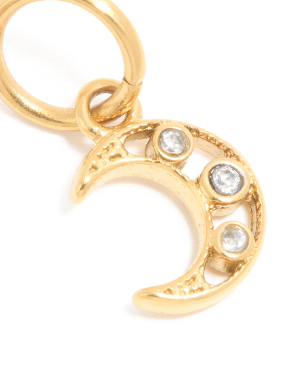 Waterproof Gold Plated Stainless Steel Cubic Zirconia Moon Charm - Image 3