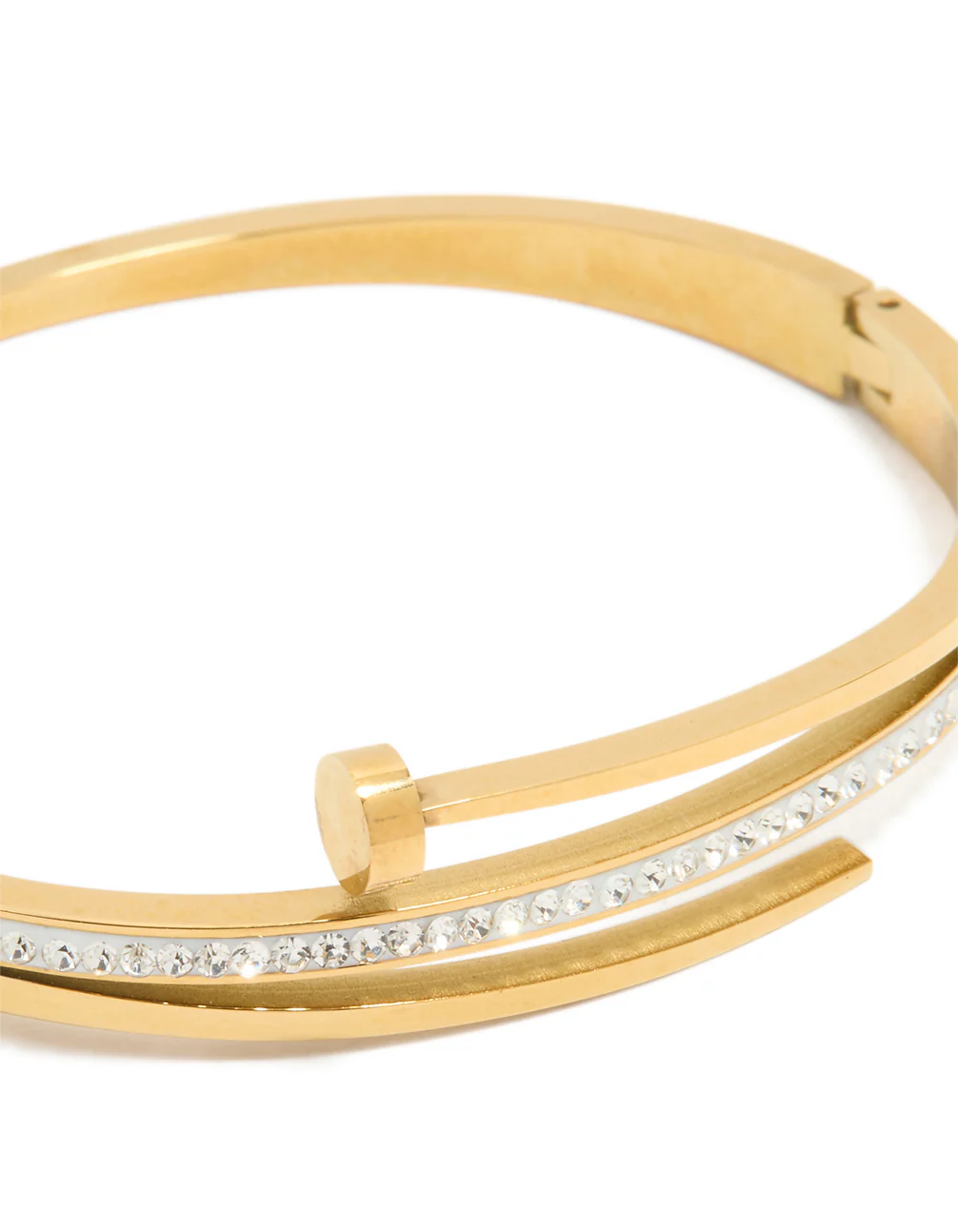 Waterproof Gold Plated Stainless Steel Cubic Zirconia Nail Hinge Bangle - Image 2