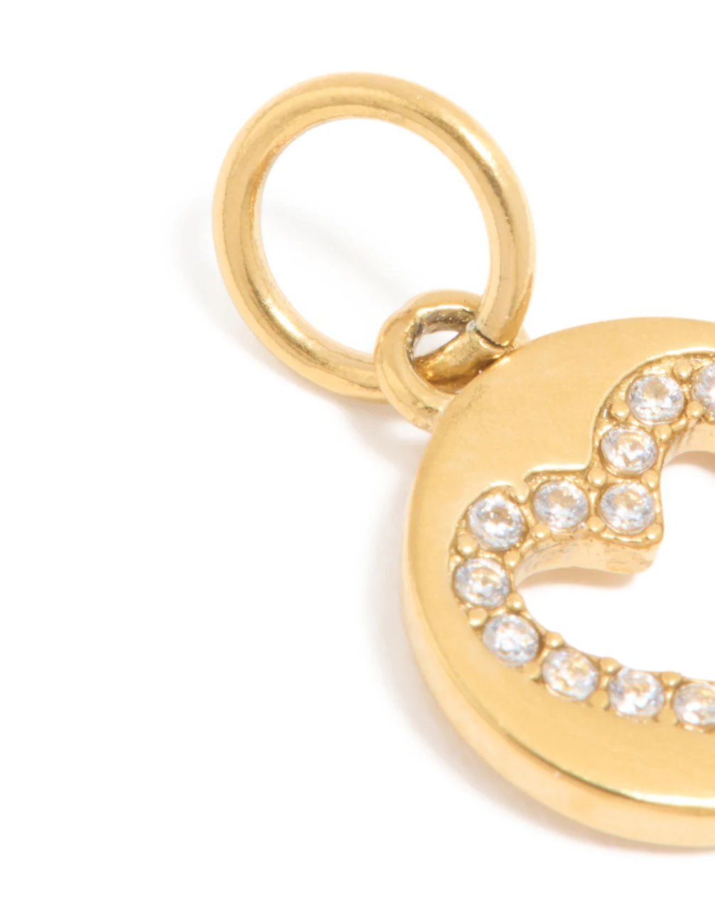 Waterproof Gold Plated Stainless Steel Cubic Zirconia Open Heart Disc Charm - Image 2