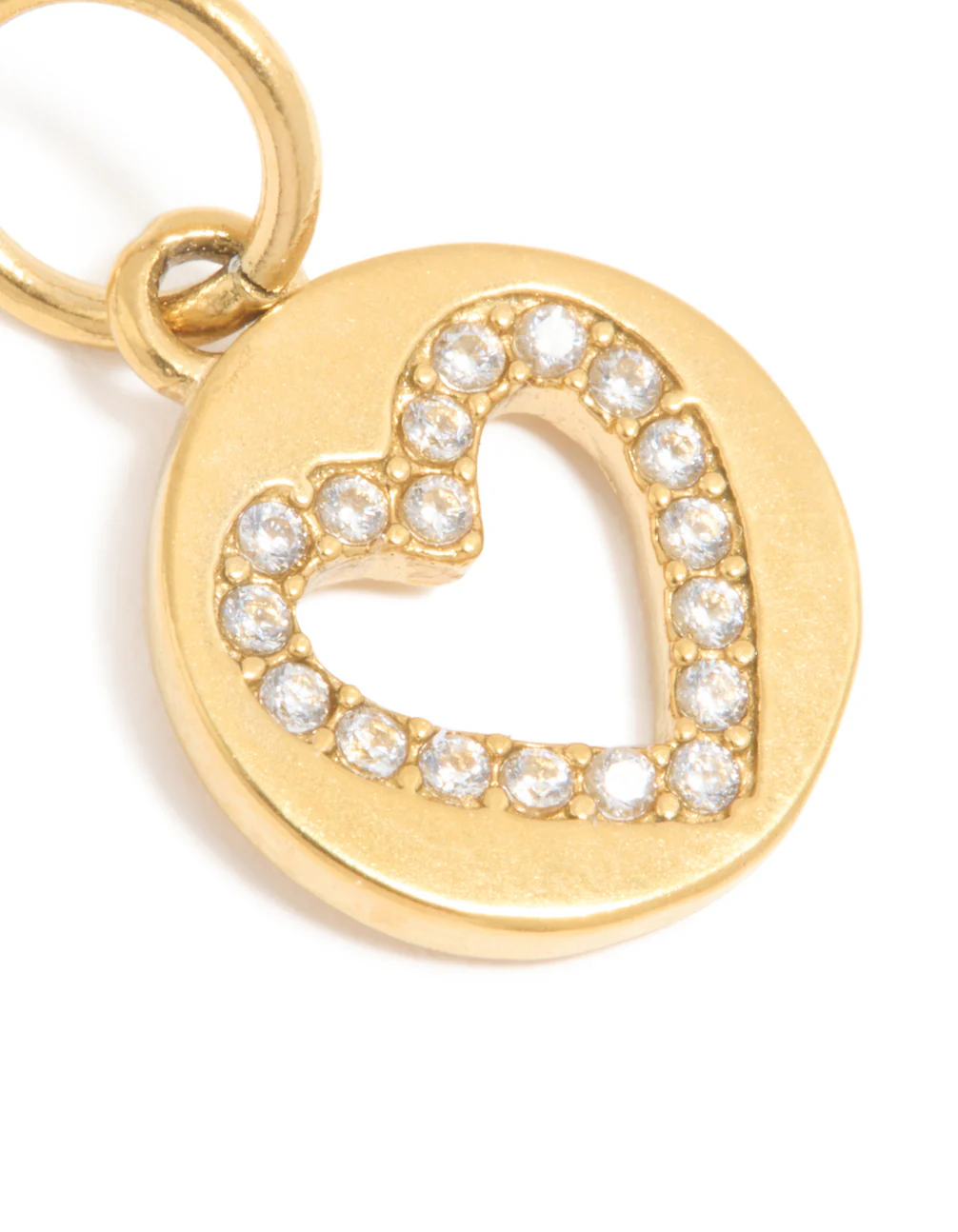 Waterproof Gold Plated Stainless Steel Cubic Zirconia Open Heart Disc Charm - Image 3
