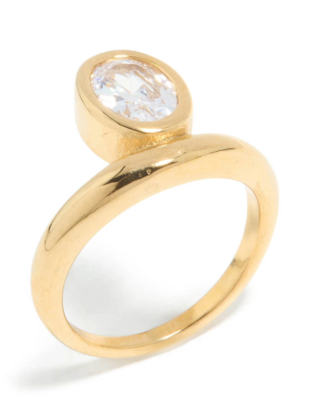Waterproof Gold Plated Stainless Steel Cubic Zirconia Oval Bezel Ring - Image 4