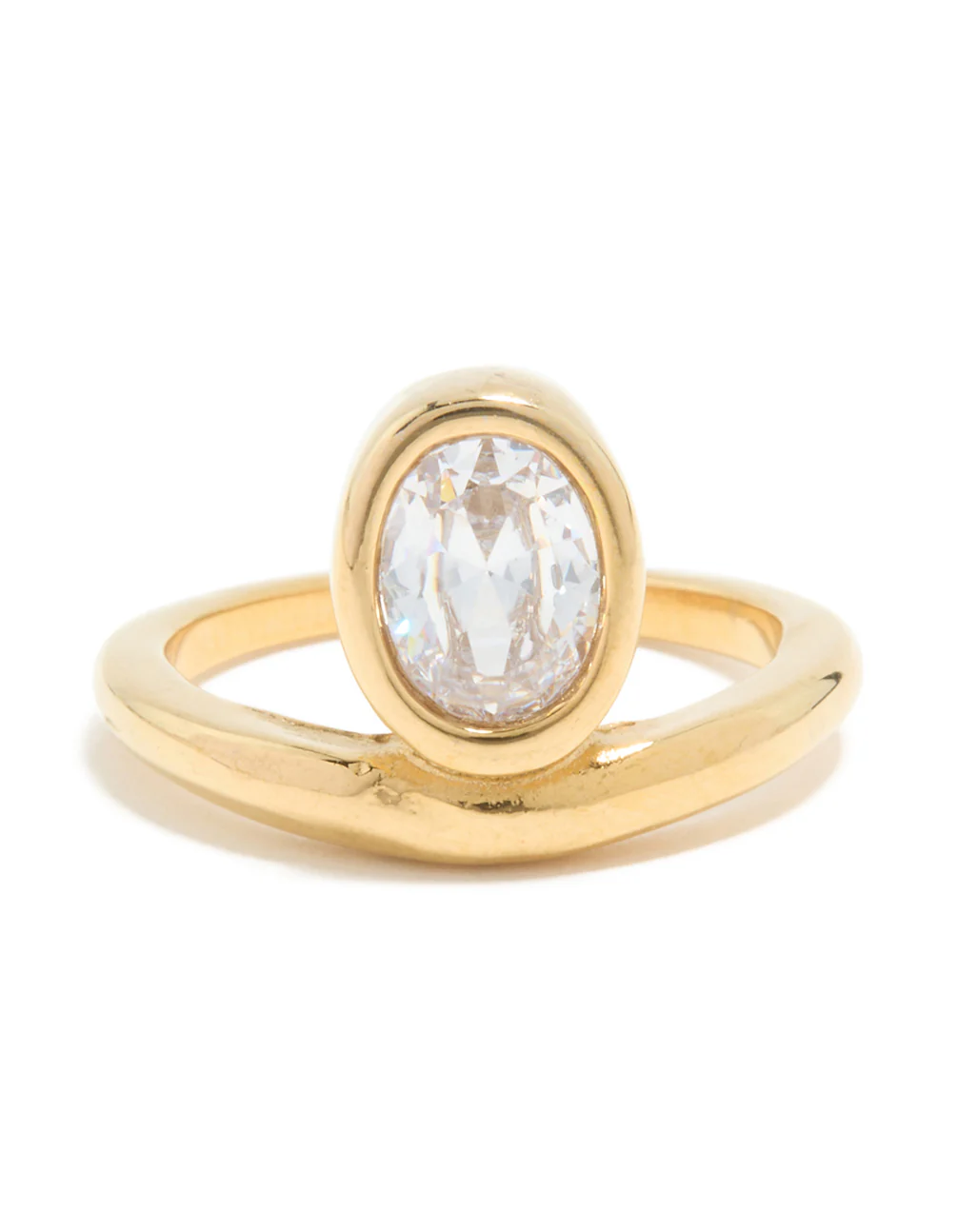 Waterproof Gold Plated Stainless Steel Cubic Zirconia Oval Bezel Ring - Image 5